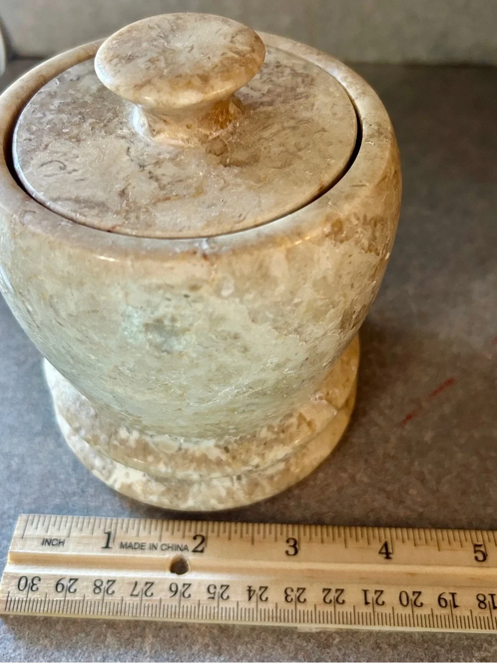 Natural polished Stone Marble Storage Jar with Lid - Beige